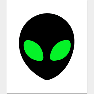 Alien with green eyes design for t-shirts, hoodies, stickers, cases, notebooks, pillows, totes, masks Posters and Art